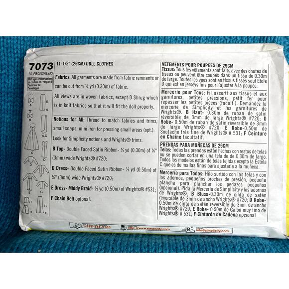 Simplicity Pattern 7073 Barbie 11 1/2in doll clothes gown dress top shorts - Picture 3 of 5